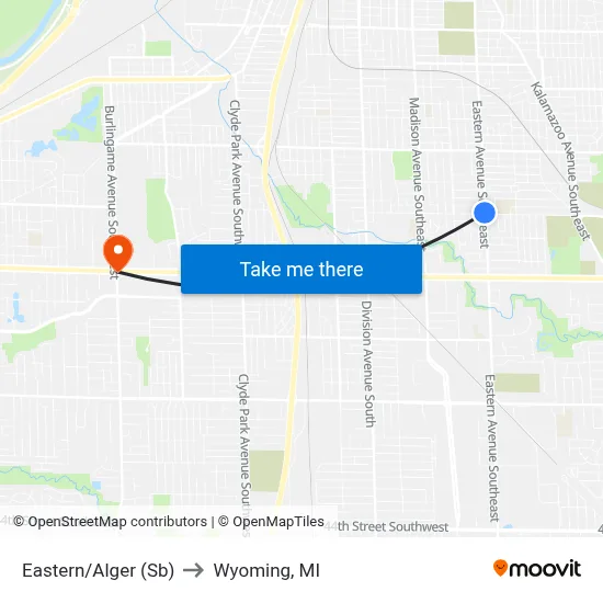Eastern/Alger (Sb) to Wyoming, MI map
