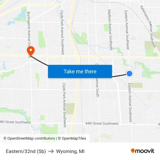 Eastern/32nd (Sb) to Wyoming, MI map