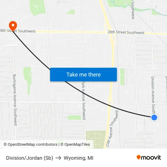 Division/Jordan (Sb) to Wyoming, MI map