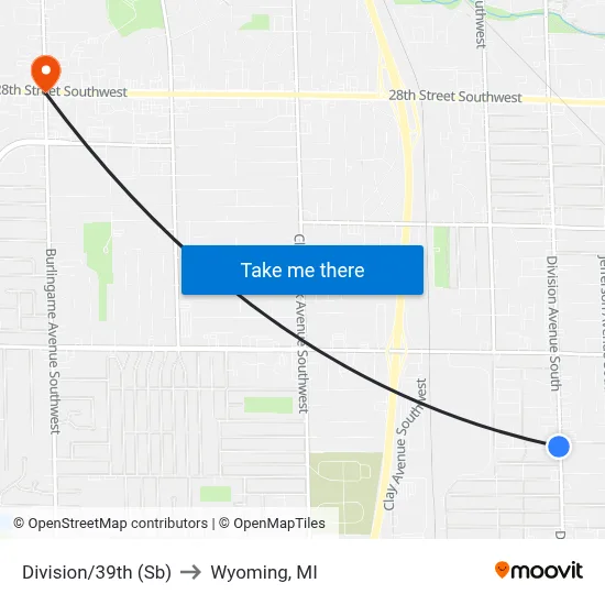 Division/39th (Sb) to Wyoming, MI map