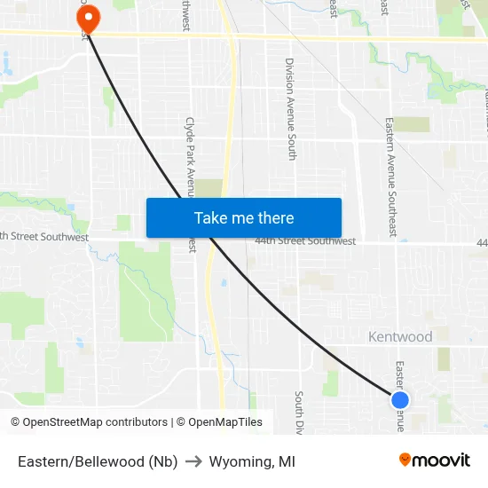 Eastern/Bellewood (Nb) to Wyoming, MI map