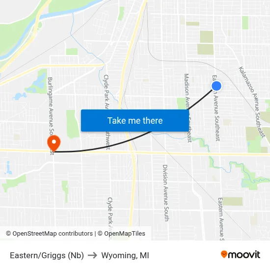 Eastern/Griggs (Nb) to Wyoming, MI map