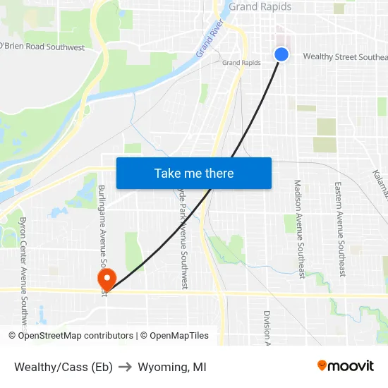 Wealthy/Cass (Eb) to Wyoming, MI map