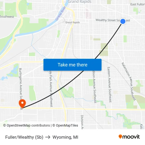 Fuller/Wealthy (Sb) to Wyoming, MI map