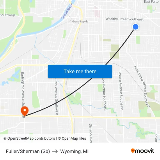 Fuller/Sherman (Sb) to Wyoming, MI map