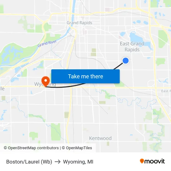Boston/Laurel (Wb) to Wyoming, MI map