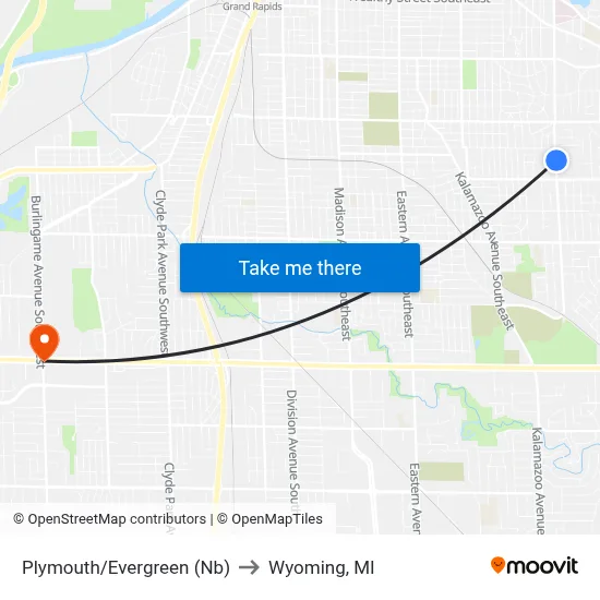 Plymouth/Evergreen (Nb) to Wyoming, MI map