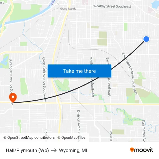 Hall/Plymouth (Wb) to Wyoming, MI map