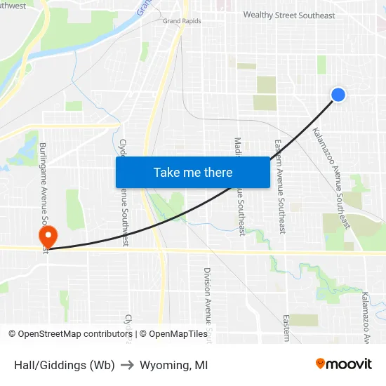 Hall/Giddings (Wb) to Wyoming, MI map