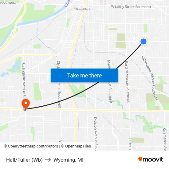 Hall/Fuller (Wb) to Wyoming, MI map