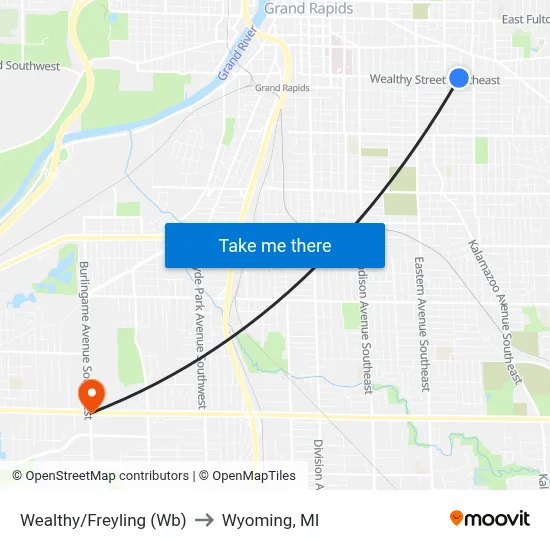 Wealthy/Freyling (Wb) to Wyoming, MI map