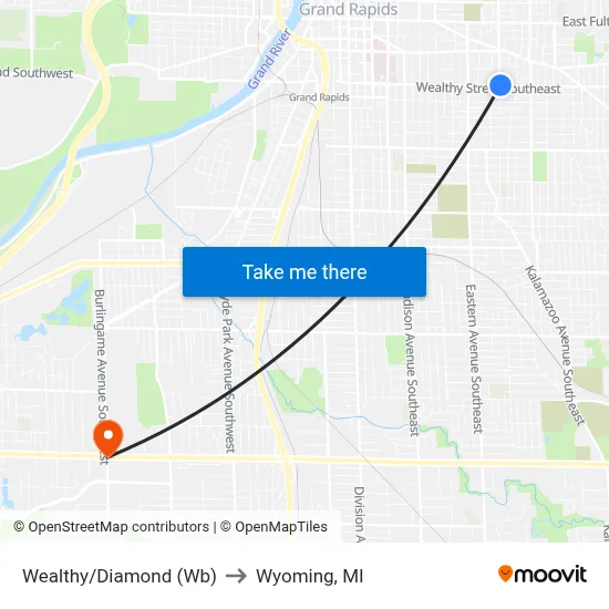 Wealthy/Diamond (Wb) to Wyoming, MI map
