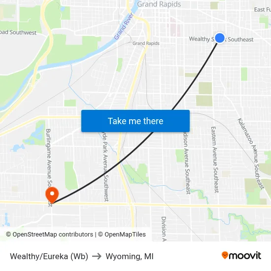 Wealthy/Eureka (Wb) to Wyoming, MI map