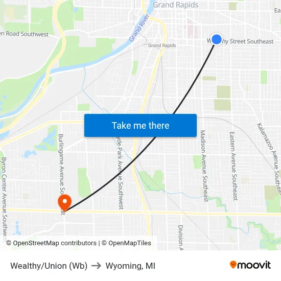 Wealthy/Union (Wb) to Wyoming, MI map