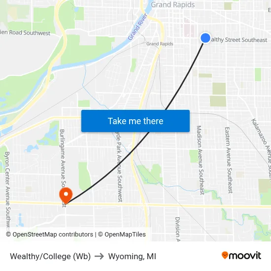 Wealthy/College (Wb) to Wyoming, MI map