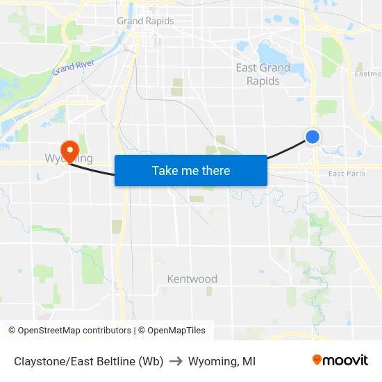 Claystone/East Beltline (Wb) to Wyoming, MI map