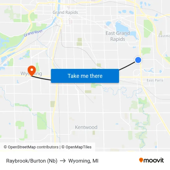 Raybrook/Burton (Nb) to Wyoming, MI map