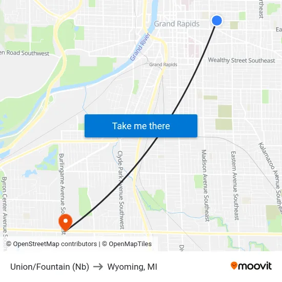 Union/Fountain (Nb) to Wyoming, MI map