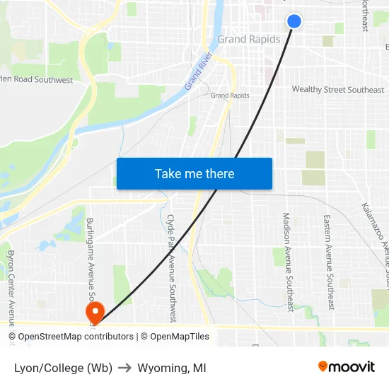 Lyon/College (Wb) to Wyoming, MI map