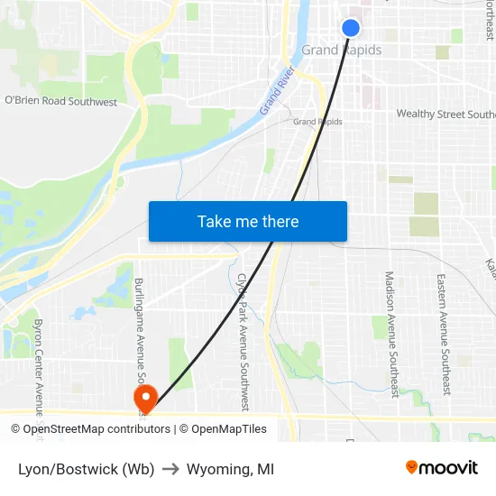 Lyon/Bostwick (Wb) to Wyoming, MI map