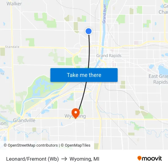 Leonard/Fremont (Wb) to Wyoming, MI map