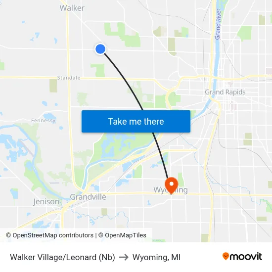 Walker Village/Leonard (Nb) to Wyoming, MI map