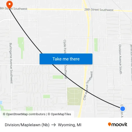 Division/Maplelawn (Nb) to Wyoming, MI map