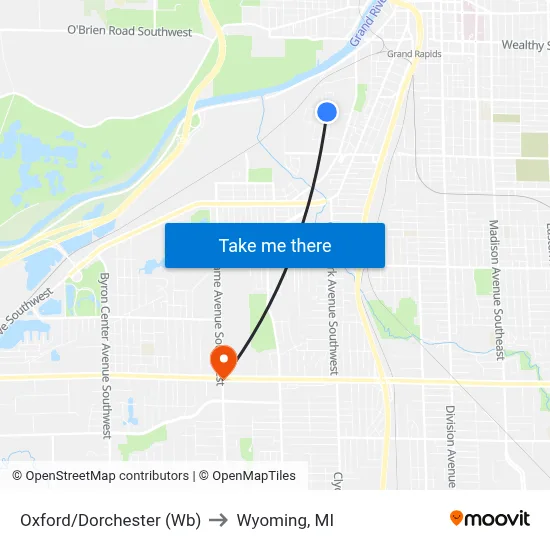 Oxford/Dorchester (Wb) to Wyoming, MI map