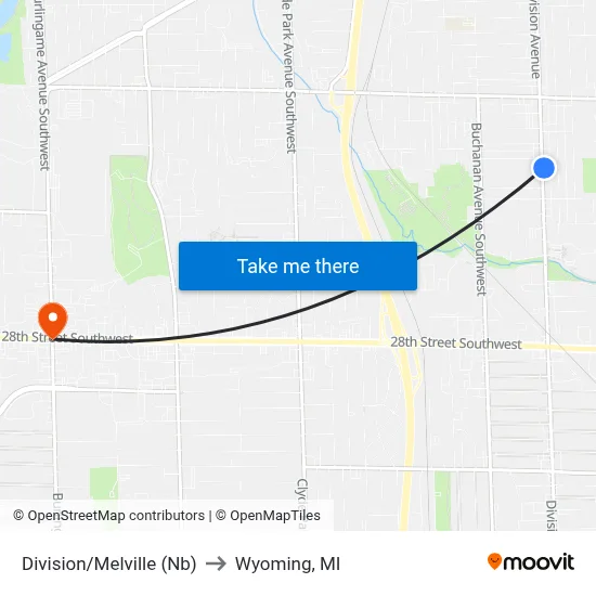 Division/Melville (Nb) to Wyoming, MI map