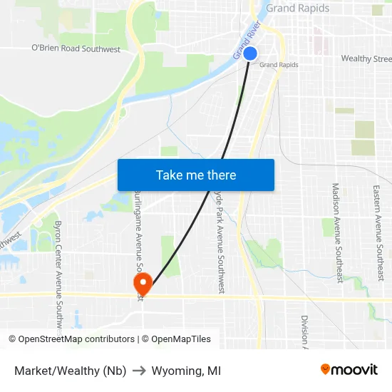 Market/Wealthy (Nb) to Wyoming, MI map