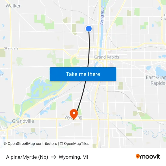 Alpine/Myrtle (Nb) to Wyoming, MI map