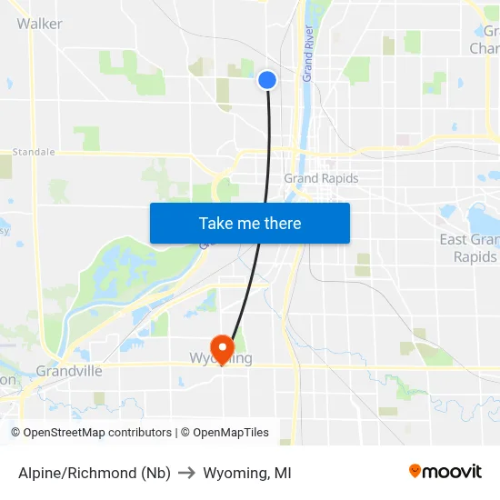 Alpine/Richmond (Nb) to Wyoming, MI map