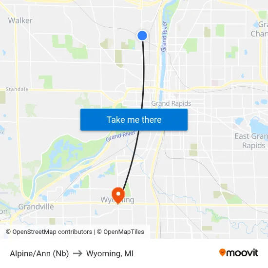 Alpine/Ann (Nb) to Wyoming, MI map