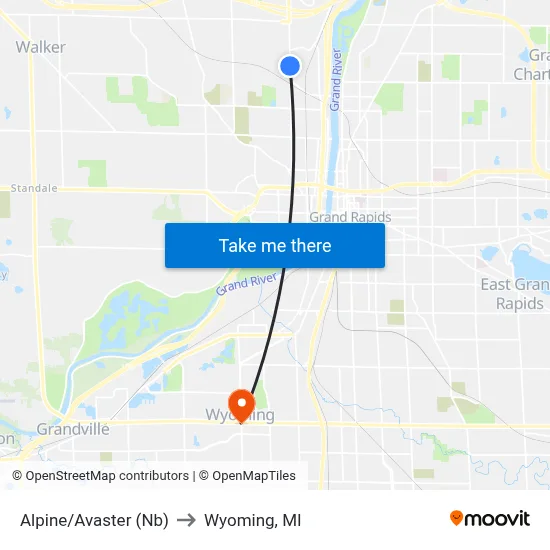Alpine/Avaster (Nb) to Wyoming, MI map