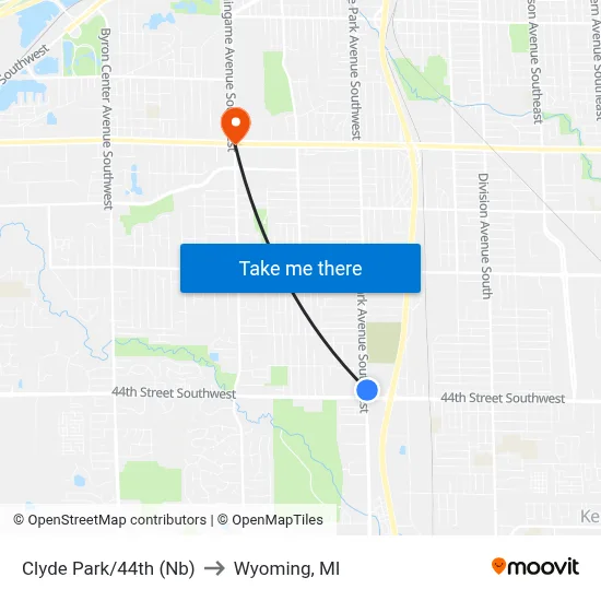 Clyde Park/44th (Nb) to Wyoming, MI map