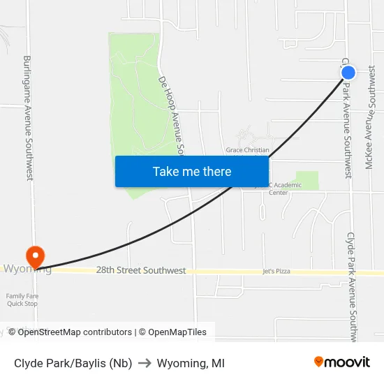 Clyde Park/Baylis (Nb) to Wyoming, MI map