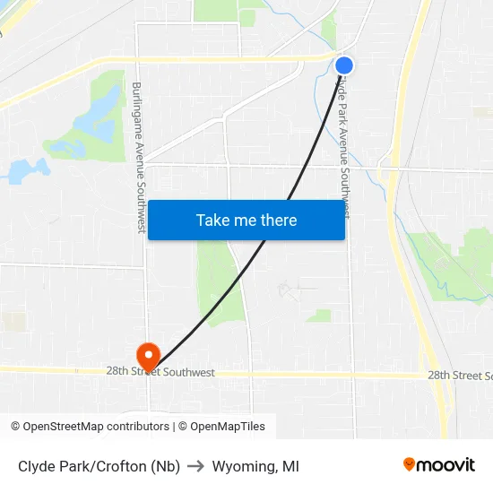 Clyde Park/Crofton (Nb) to Wyoming, MI map
