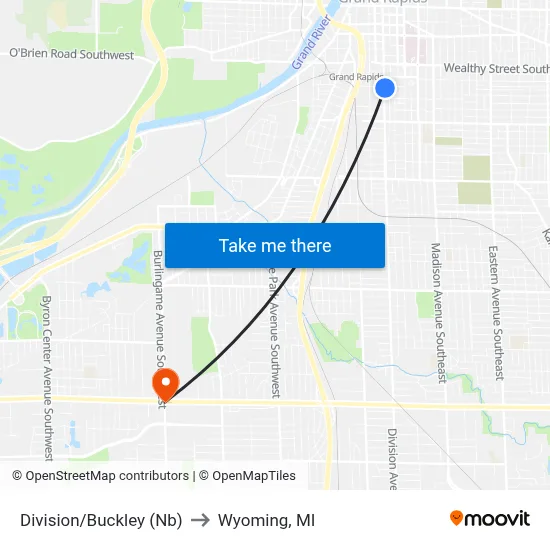 Division/Buckley (Nb) to Wyoming, MI map