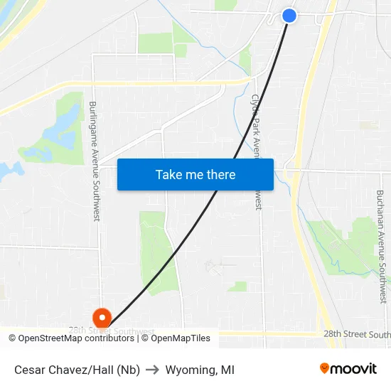 Cesar Chavez/Hall (Nb) to Wyoming, MI map