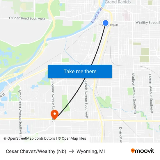 Cesar Chavez/Wealthy (Nb) to Wyoming, MI map