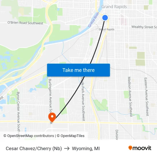 Cesar Chavez/Cherry (Nb) to Wyoming, MI map