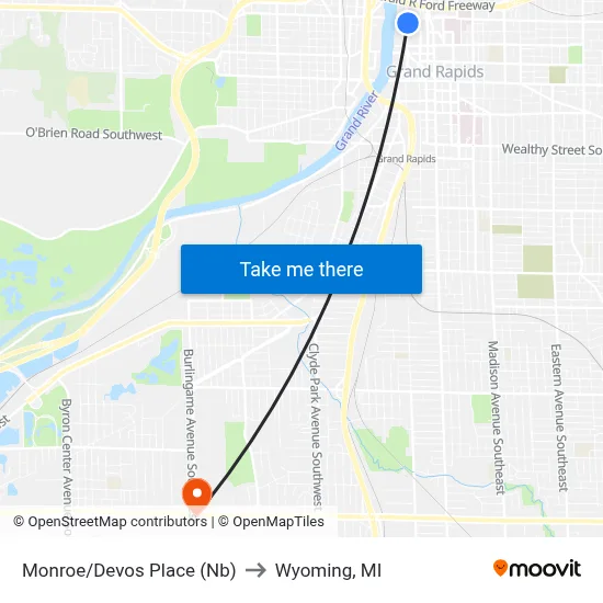 Monroe/Devos Place (Nb) to Wyoming, MI map