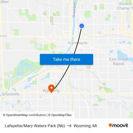 Lafayette/Mary Waters Park (Nb) to Wyoming, MI map