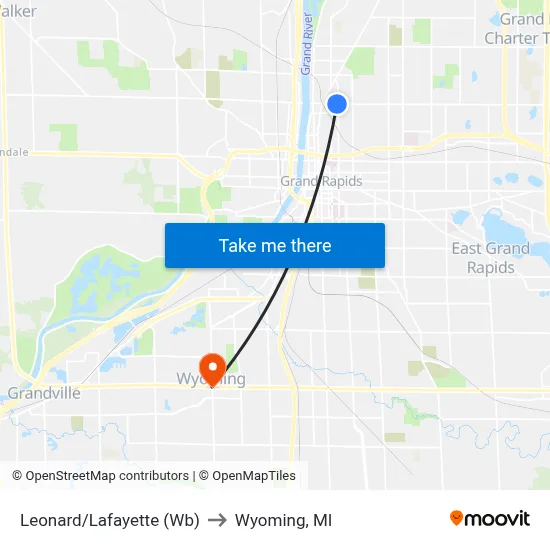 Leonard/Lafayette (Wb) to Wyoming, MI map
