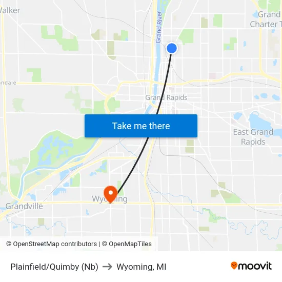 Plainfield/Quimby (Nb) to Wyoming, MI map