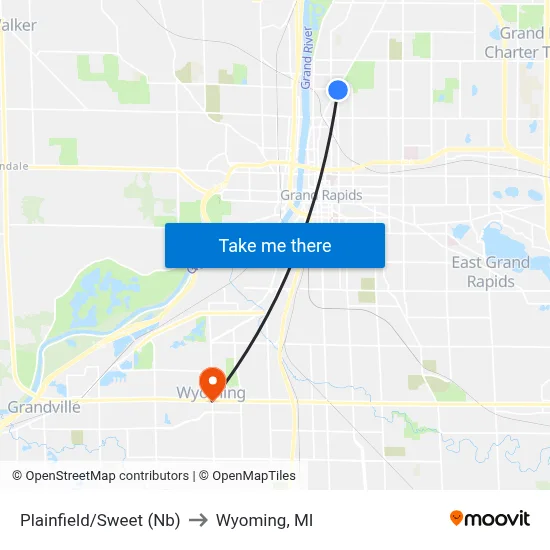 Plainfield/Sweet (Nb) to Wyoming, MI map