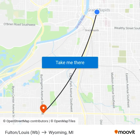 Fulton/Louis (Wb) to Wyoming, MI map