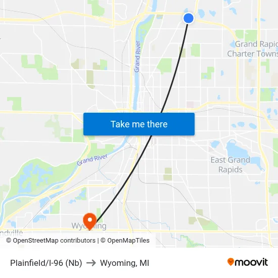 Plainfield/I-96 (Nb) to Wyoming, MI map