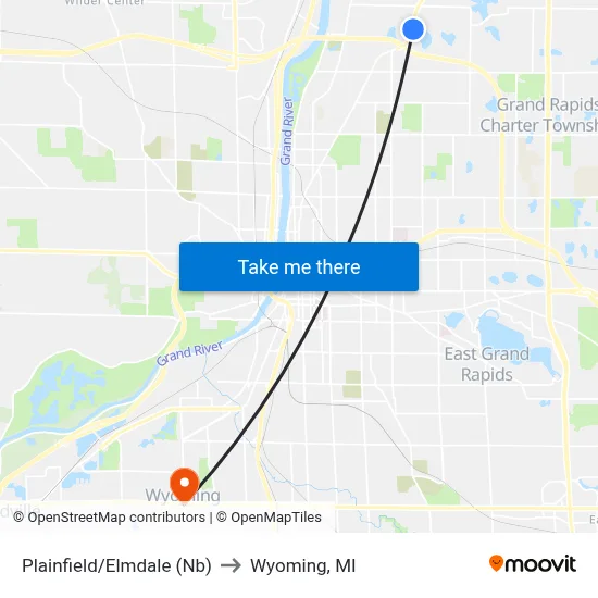 Plainfield/Elmdale (Nb) to Wyoming, MI map