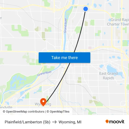 Plainfield/Lamberton (Sb) to Wyoming, MI map